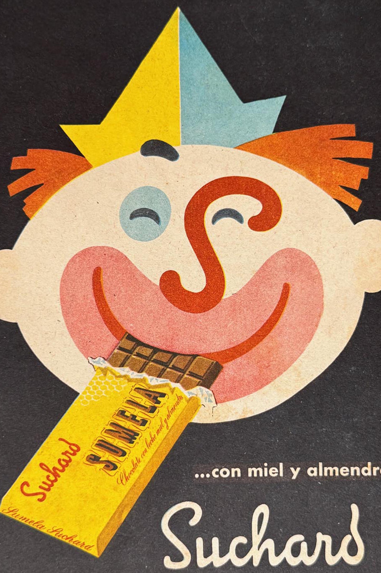 Vintage 1950's Clown Advertising Poster Wall Art - Argentina Swiss Chocolate