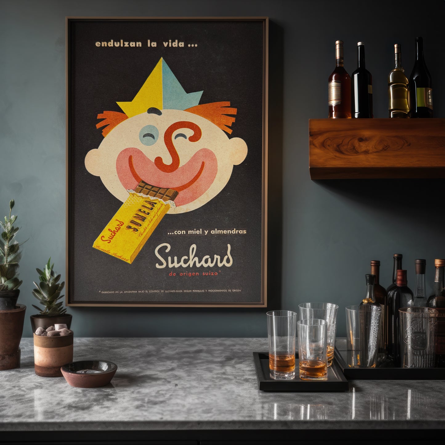 Vintage 1950's Clown Advertising Poster Wall Art - Argentina Swiss Chocolate