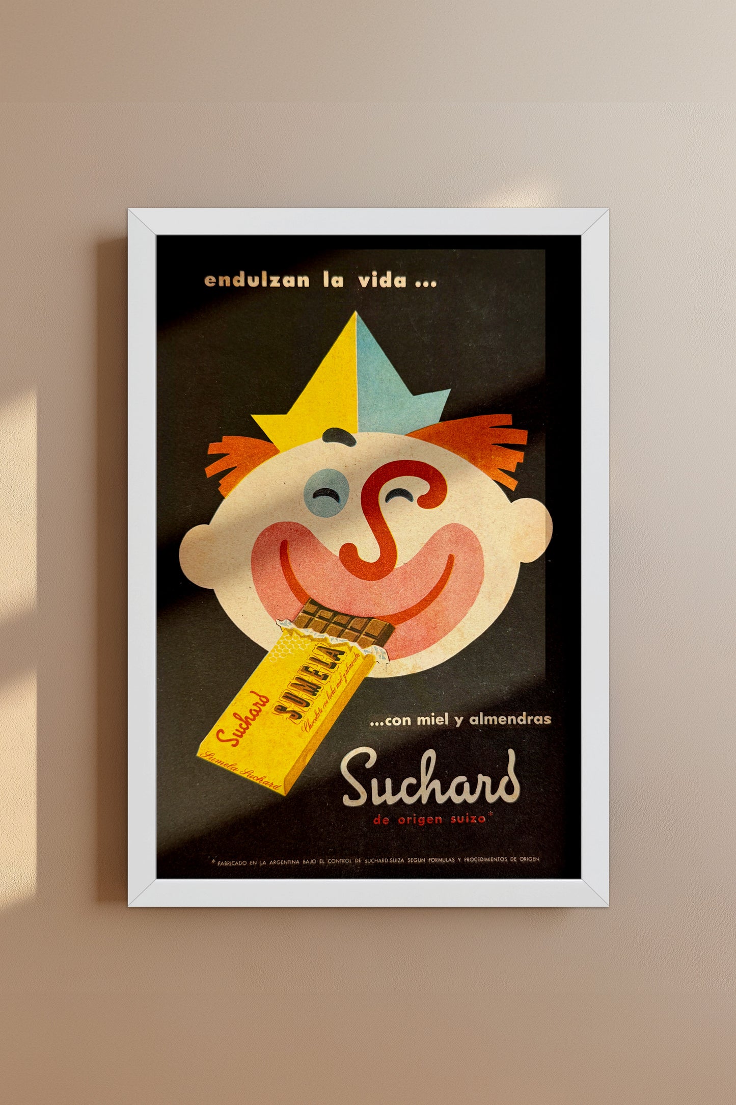 Vintage 1950's Clown Advertising Poster Wall Art - Argentina Swiss Chocolate