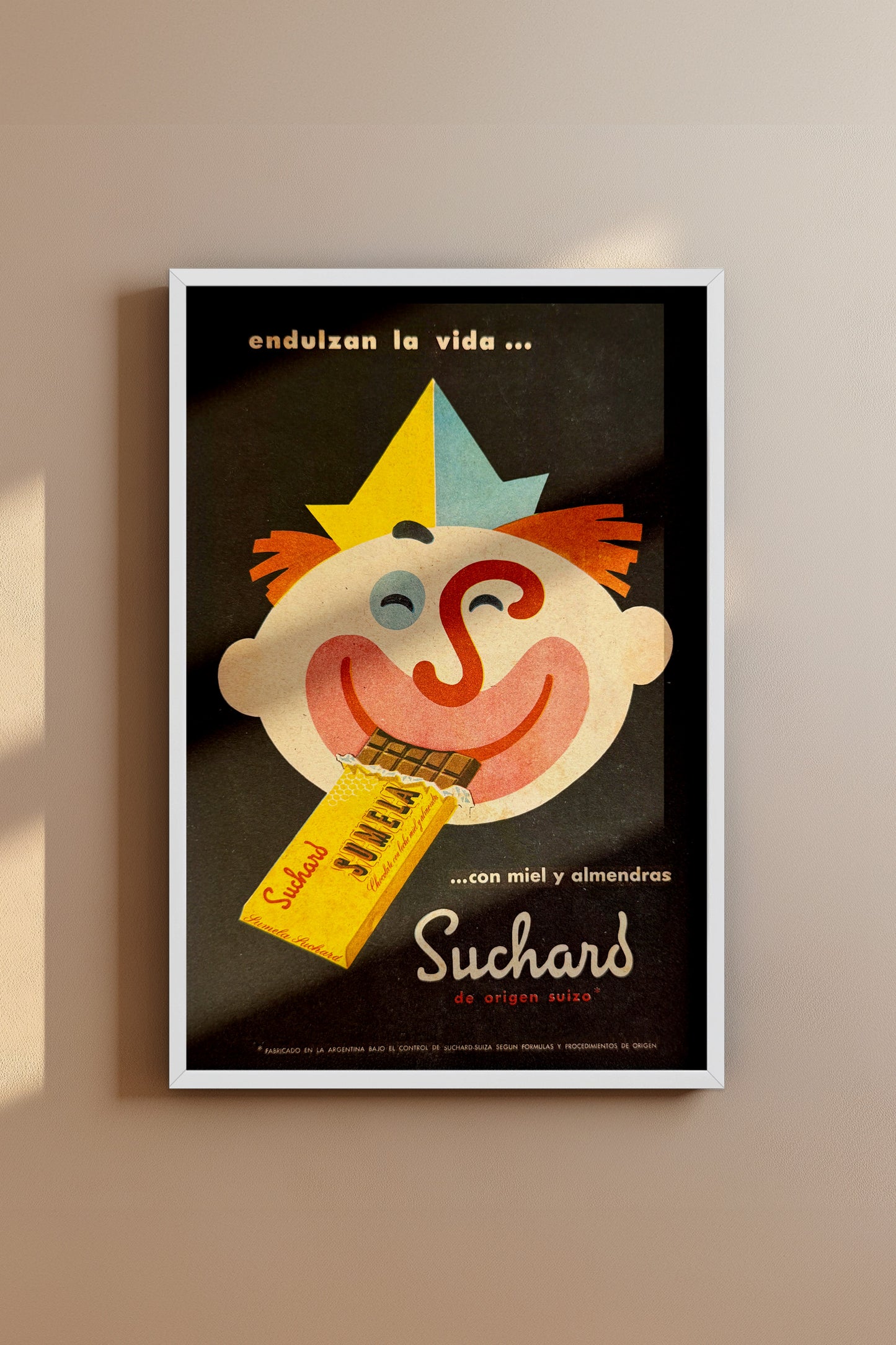 Vintage 1950's Clown Advertising Poster Wall Art - Argentina Swiss Chocolate
