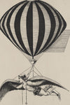 Vintage 1800s Air Balloon Illustration – Monochrome Flight Wall Art Print
