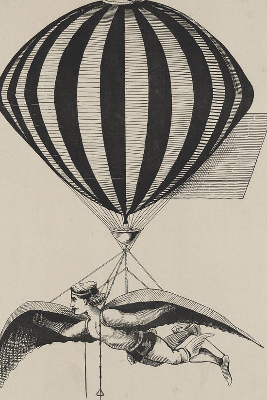 Vintage 1800s Air Balloon Illustration – Monochrome Flight Wall Art Print