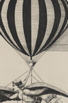 Vintage 1800s Air Balloon Illustration – Monochrome Flight Wall Art Print