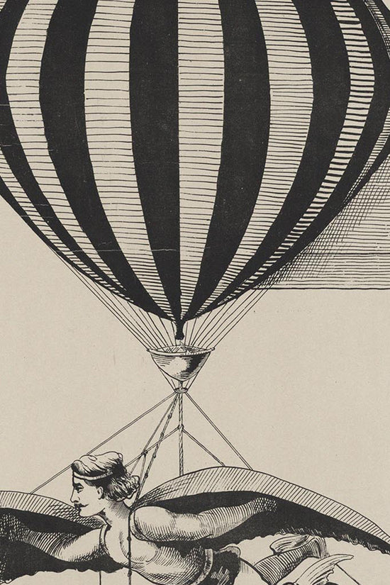 Vintage 1800s Air Balloon Illustration – Monochrome Flight Wall Art Print