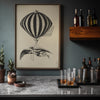 Vintage 1800s Air Balloon Illustration – Monochrome Flight Wall Art Print
