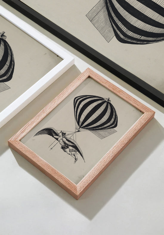 Vintage 1800s Air Balloon Illustration – Monochrome Flight Wall Art Print