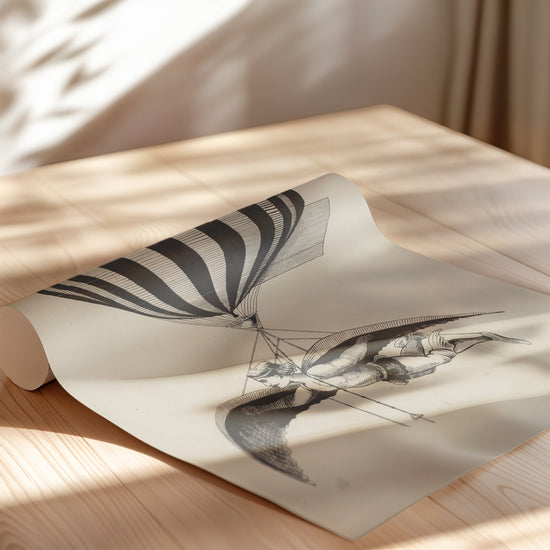 Vintage 1800s Air Balloon Illustration – Monochrome Flight Wall Art Print