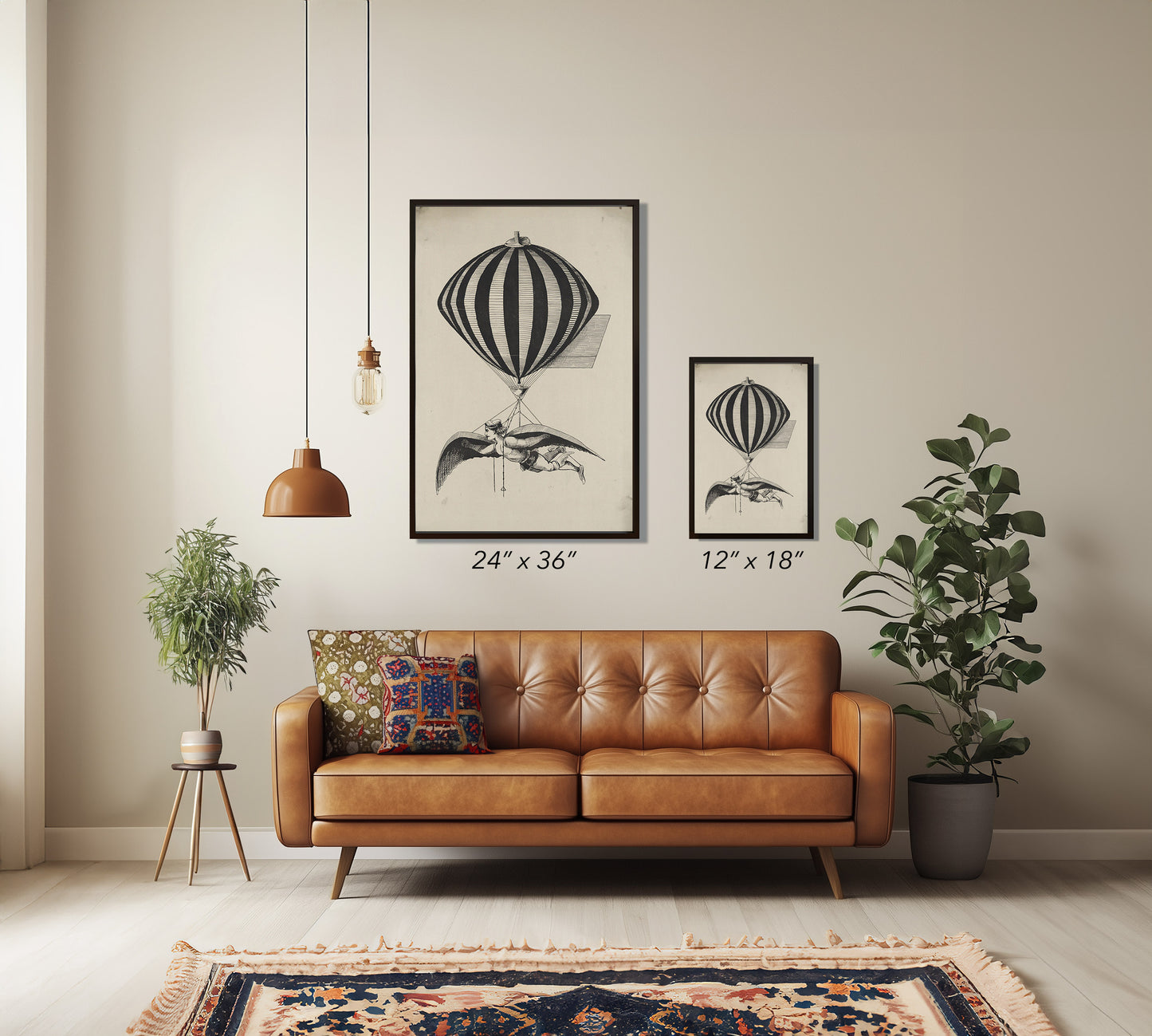 Vintage 1800s Air Balloon Illustration – Monochrome Flight Wall Art Print