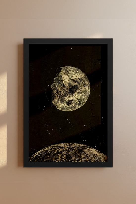 Earth and Moon Illustration – Early 1900s Celestial Engraving Vintage Print