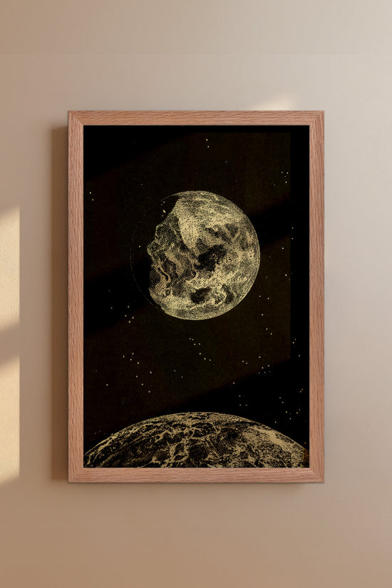 Earth and Moon Illustration – Early 1900s Celestial Engraving Vintage Print