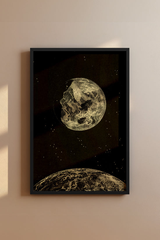 Earth and Moon Illustration – Early 1900s Celestial Engraving Vintage Print