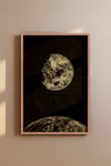Earth and Moon Illustration – Early 1900s Celestial Engraving Vintage Print