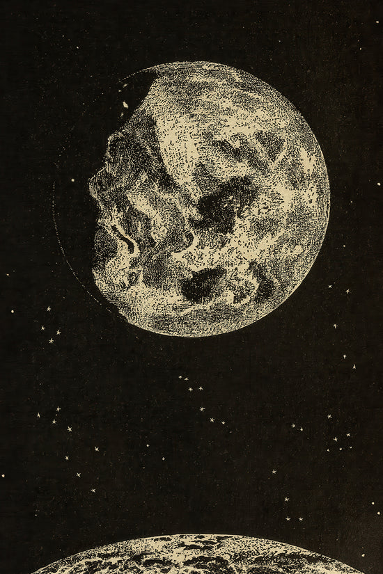 Earth and Moon Illustration – Early 1900s Celestial Engraving Vintage Print