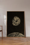 Earth and Moon Illustration – Early 1900s Celestial Engraving Vintage Print
