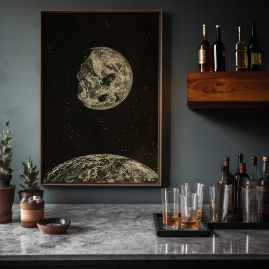 Earth and Moon Illustration – Early 1900s Celestial Engraving Vintage Print