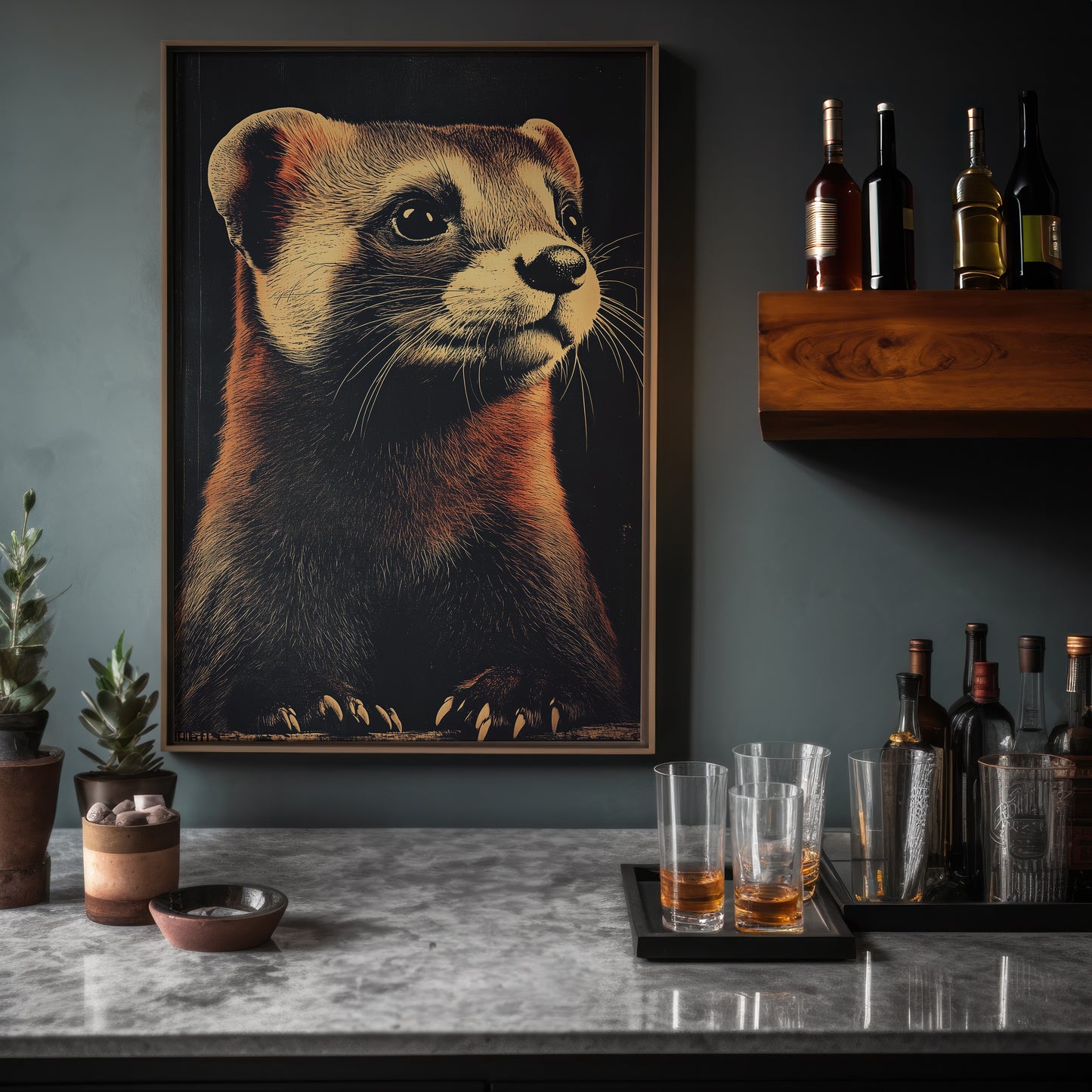 Vintage Ferret Wall Art Print - 1920's Italian Poster Style