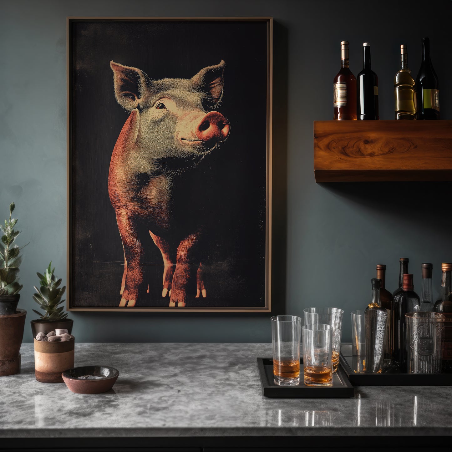 Vintage Pig Wall Art Print - 1920's Italian Poster Style