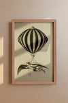 Vintage 1800s Air Balloon Illustration – Monochrome Flight Wall Art Print