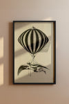 Vintage 1800s Air Balloon Illustration – Monochrome Flight Wall Art Print