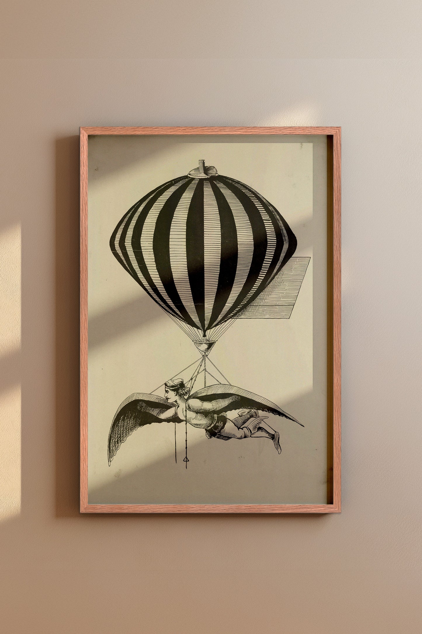 Vintage 1800s Air Balloon Illustration – Monochrome Flight Wall Art Print