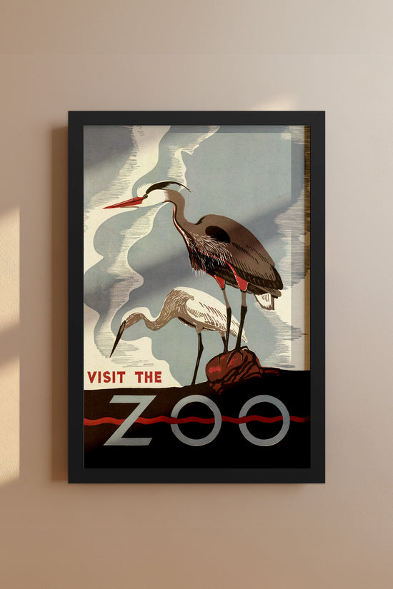 1930's WPA Era  Visit The Zoo Vintage Crane Poster