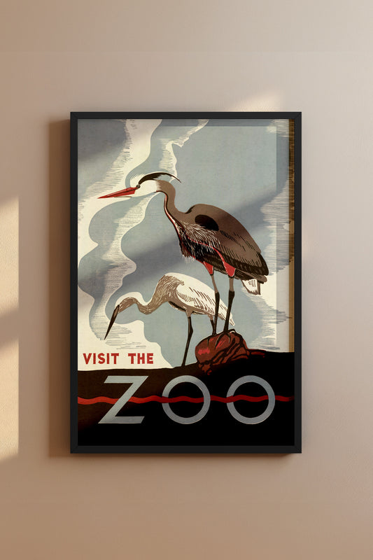 1930's WPA Era  Visit The Zoo Vintage Crane Poster