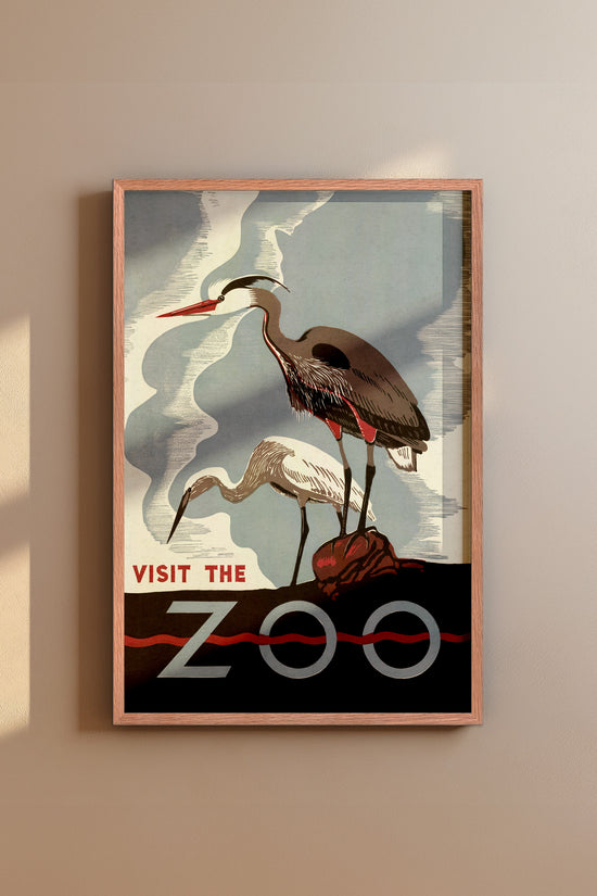 1930's WPA Era  Visit The Zoo Vintage Crane Poster