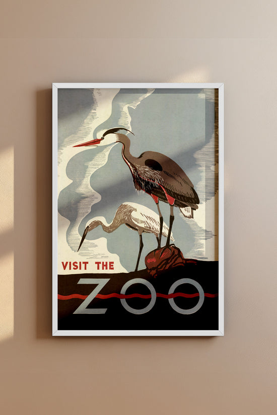 1930's WPA Era  Visit The Zoo Vintage Crane Poster