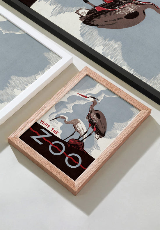 1930's WPA Era  Visit The Zoo Vintage Crane Poster