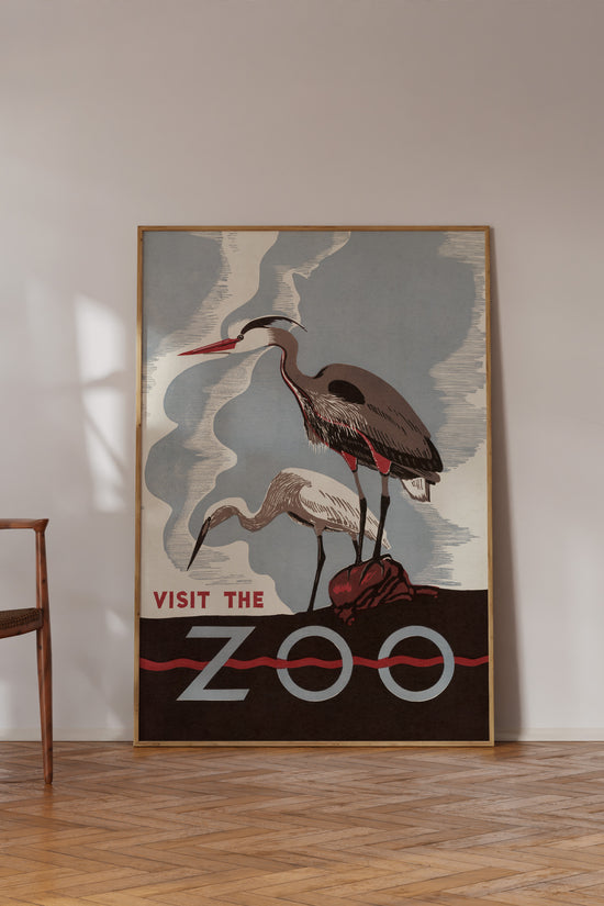 1930's WPA Era  Visit The Zoo Vintage Crane Poster