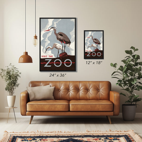 1930's WPA Era  Visit The Zoo Vintage Crane Poster