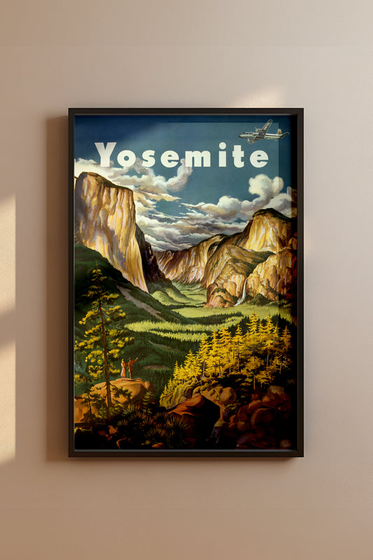 Vintage Yosemite National Park Travel Poster – Mid-Century Landscape Wall Art
